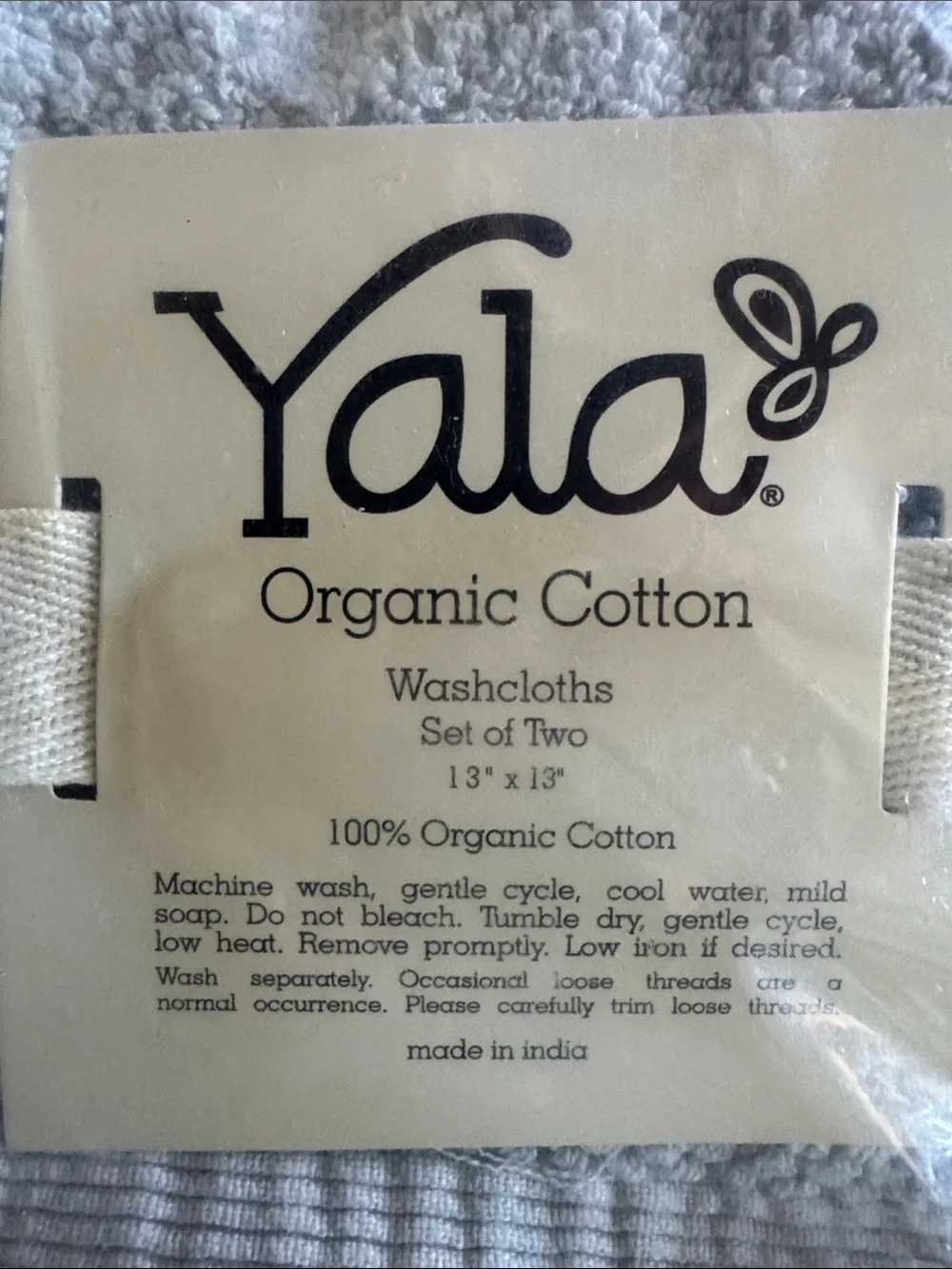 NWT Yala Organic 100% Cotton Washcloth Set of 4 Grey soft Quality contemporary